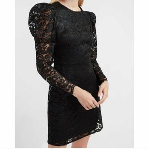 $128 NEW EXPRESS Black Lace Puff Sleeve Dress Size Small Fit & Flare